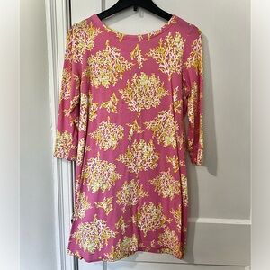 crown & ivy Pink Shift Dress with Yellow Floral Print